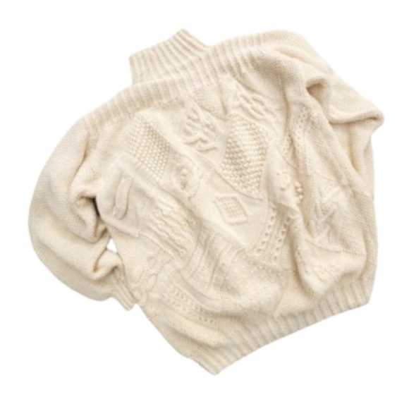 HANDKNIT CHUNKY OVERSIZED SWEATER, Cream, Women's XL - Picture 2 of 5